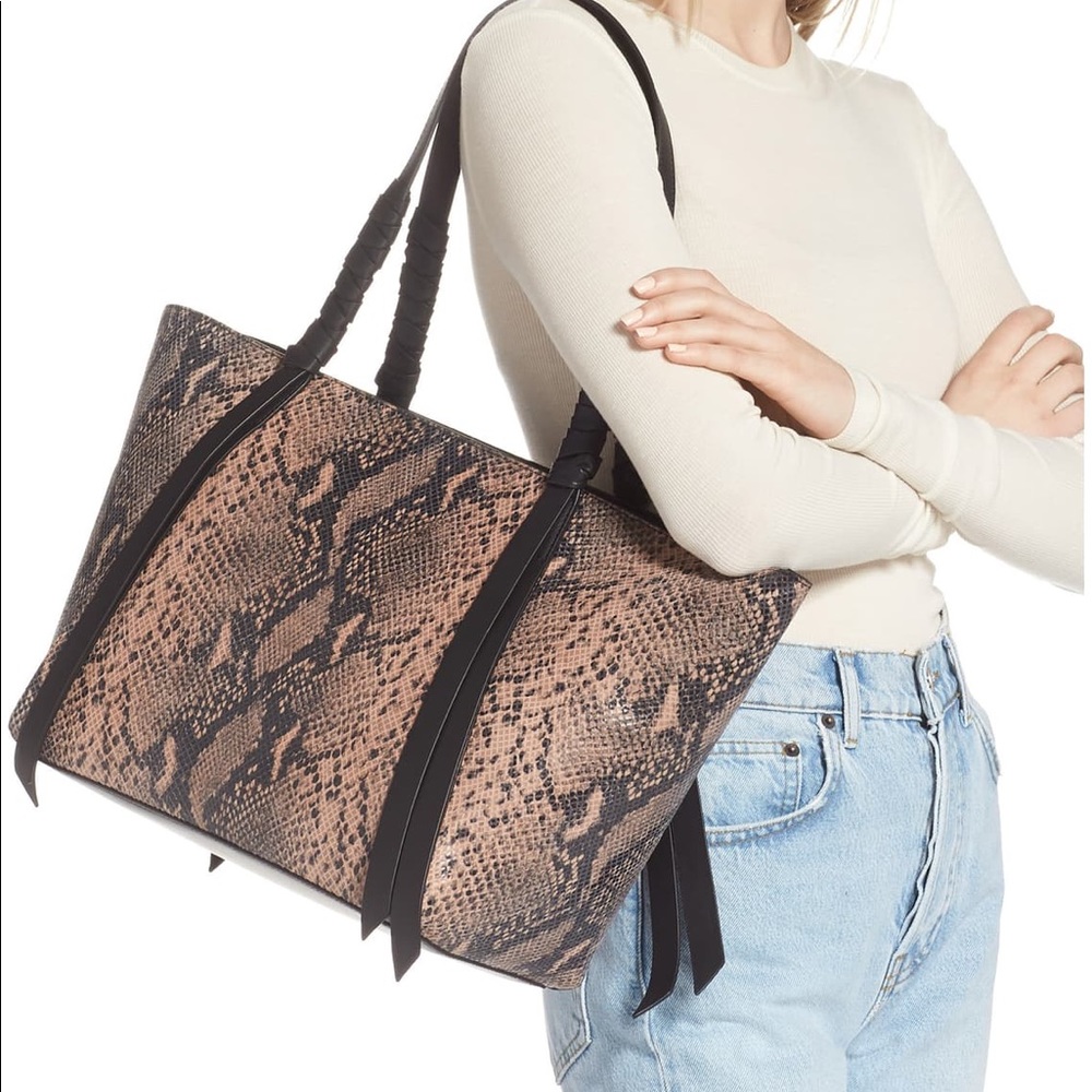 NEW ALLSAINTS Keli Snake Embossed Leather Tote - Picture 2 of 8